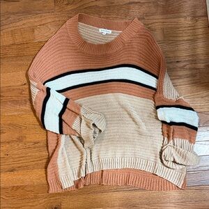 Striped Knit Sweater in Tan and Cream
